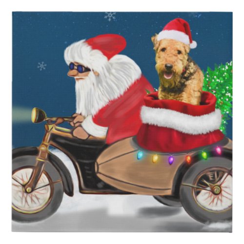 Airedale Terrier Dog Christmas Santa Claus  Faux Canvas Print