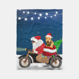 Airedale Terrier Dog Christmas Santa Claus Fleece Blanket