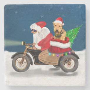 Airedale Terrier Dog Christmas Santa Claus    Stone Coaster