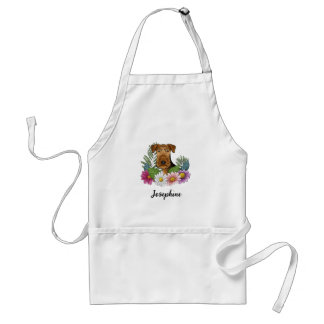 Airedale Terrier Dog Colorful Flowers And Name Adult Apron