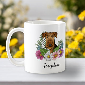 Airedale Terrier Dog Colorful Flowers And Name Coffee Mug