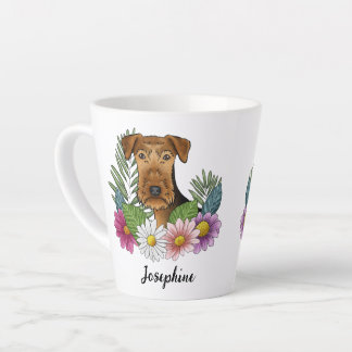 Airedale Terrier Dog Colorful Flowers And Name Latte Mug