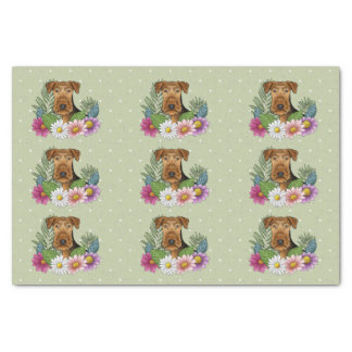 Airedale Terrier Dog Colorful Summer Flowers Green Tissue Paper