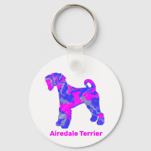 Airedale Terrier Dog Crazy Hot Pink & Blue Keychain