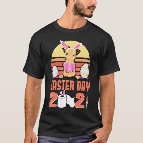 Airedale Terrier Dog Face Mask Bunny Egg Easter Da T_Shirt