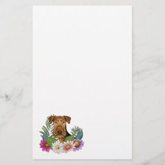 Airedale Terrier Dog Head And Colorful Wildflowers Stationery