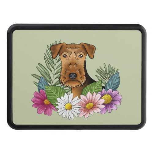 Airedale Terrier Dog Head Colorful Flowers Green Hitch Cover