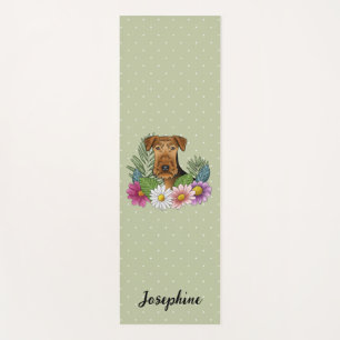 Airedale Terrier Dog Head Colorful Flowers Green Yoga Mat