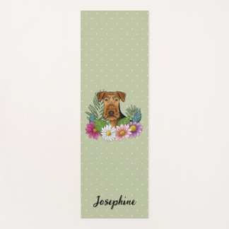 Airedale Terrier Dog Head Colorful Flowers Green Yoga Mat