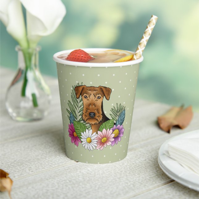 Airedale Terrier Dog Head Colorful Summer Flowers Paper Cups (Insitu)