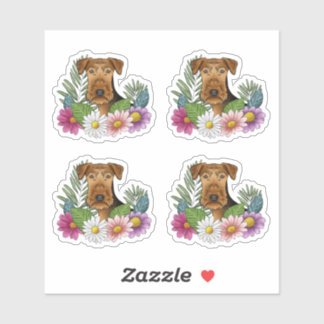 Airedale Terrier Dog Head Colorful Summer Flowers Sticker