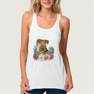 Airedale Terrier Dog Head With Pretty Flowers Tank Top