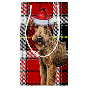 Airedale Terrier Dog Holiday Plaid Christmas Small Gift Bag