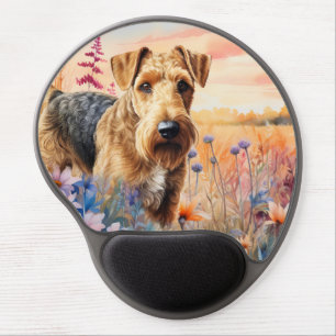 Airedale Terrier Dog in a Wildflower Meadow Gel Mouse Pad