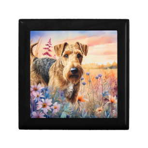 Airedale Terrier Dog in a Wildflower Meadow Gift Box