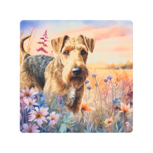 Airedale Terrier Dog in a Wildflower Meadow Metal Print