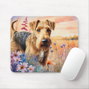 Airedale Terrier Dog in a Wildflower Meadow Mouse Pad