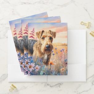 Airedale Terrier Dog in a Wildflower Meadow Pocket Folder