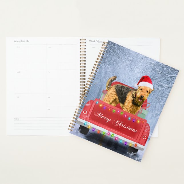 Airedale Terrier Dog in Snow sitting in Christmas  Planner (Display)