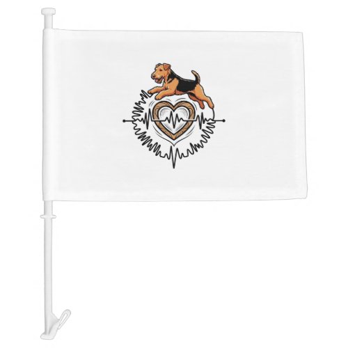 Airedale Terrier Dog Jumping Heart Ekg Line Car Flag