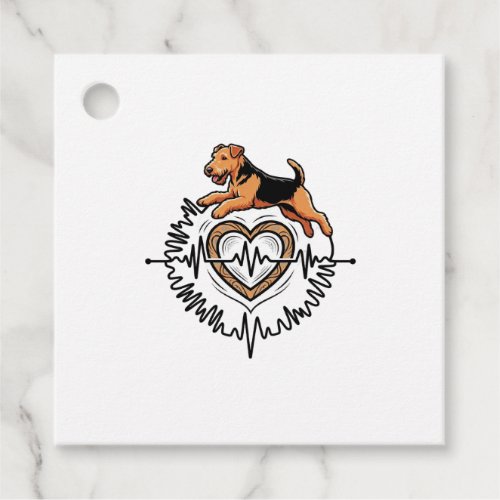Airedale Terrier Dog Jumping Heart Ekg Line Favor Tags