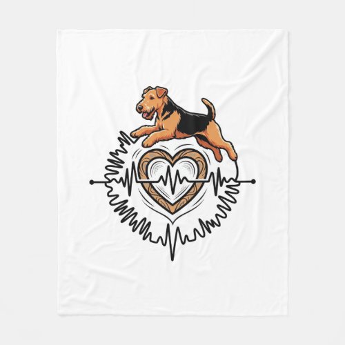 Airedale Terrier Dog Jumping Heart Ekg Line Fleece Blanket