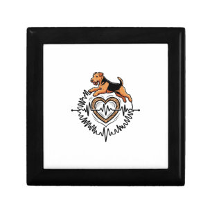 Airedale Terrier Dog Jumping Heart Ekg Line Gift Box