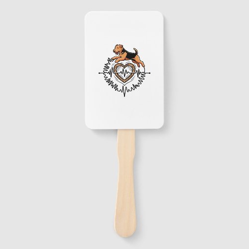 Airedale Terrier Dog Jumping Heart Ekg Line Hand Fan