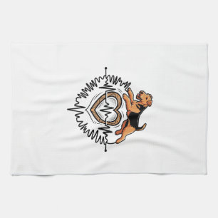 Airedale Terrier Dog Jumping Heart Ekg Line Kitchen Towel