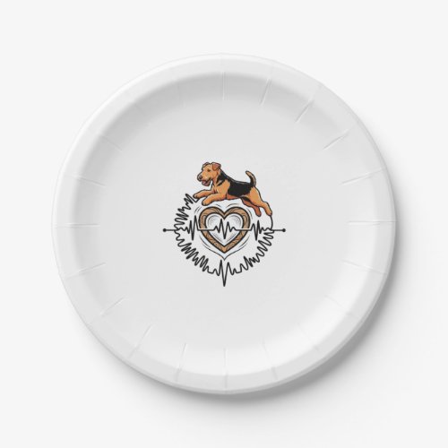 Airedale Terrier Dog Jumping Heart Ekg Line Paper Plates