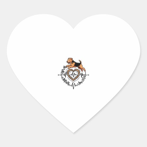 Airedale Terrier Dog Jumping Heart Ekg Line Sticker