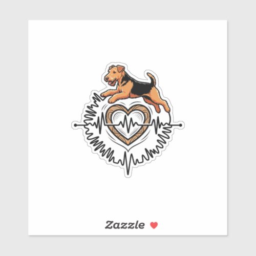 Airedale Terrier Dog Jumping Heart Ekg Line Sticker