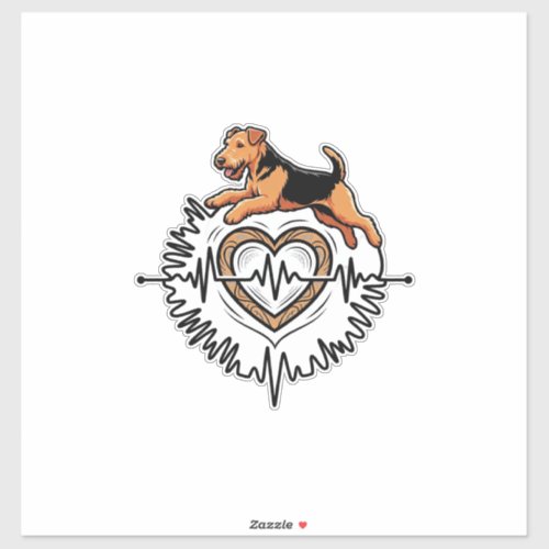Airedale Terrier Dog Jumping Heart Ekg Line Sticker