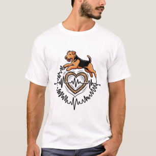 Airedale Terrier Dog Jumping Heart Ekg Line T-Shirt