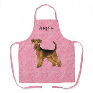 Airedale Terrier Dog Love Pink Hearts And Name Apron