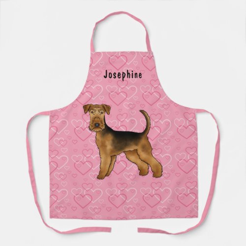 Airedale Terrier Dog Love Pink Hearts And Name Apron