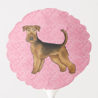 Airedale Terrier Dog Love With Pink Heart Pattern Balloon