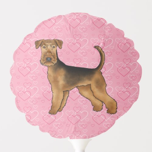 Airedale Terrier Dog Love With Pink Heart Pattern Balloon