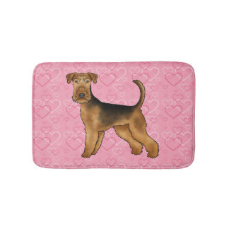 Airedale Terrier Dog Love With Pink Heart Pattern Bath Mat