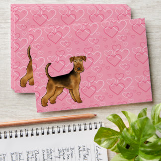 Airedale Terrier Dog Love With Pink Heart Pattern Envelope