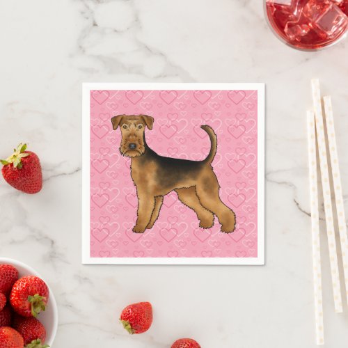 Airedale Terrier Dog Love With Pink Heart Pattern Napkins