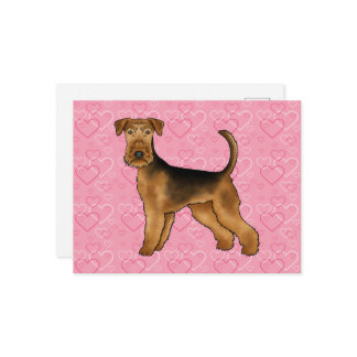 Airedale Terrier Dog Love With Pink Heart Pattern Postcard