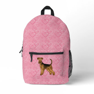 Airedale Terrier Dog Love With Pink Heart Pattern Printed Backpack