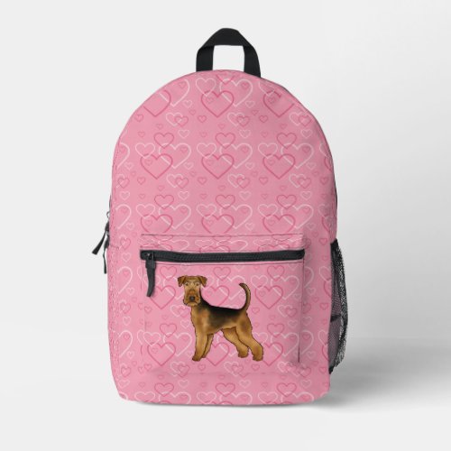 Airedale Terrier Dog Love With Pink Heart Pattern Printed Backpack