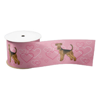 Airedale Terrier Dog Love With Pink Heart Pattern Satin Ribbon