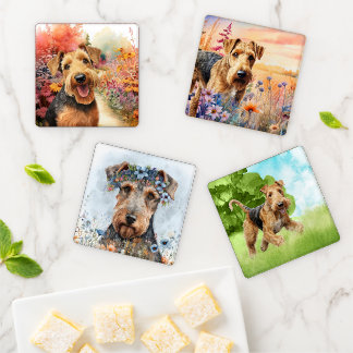 Airedale Terrier Dog Lover Pet Themed Coaster Set