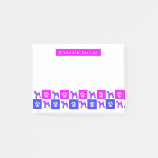 Airedale Terrier Dog & Paw Hot Pink & Blue Post-it Notes