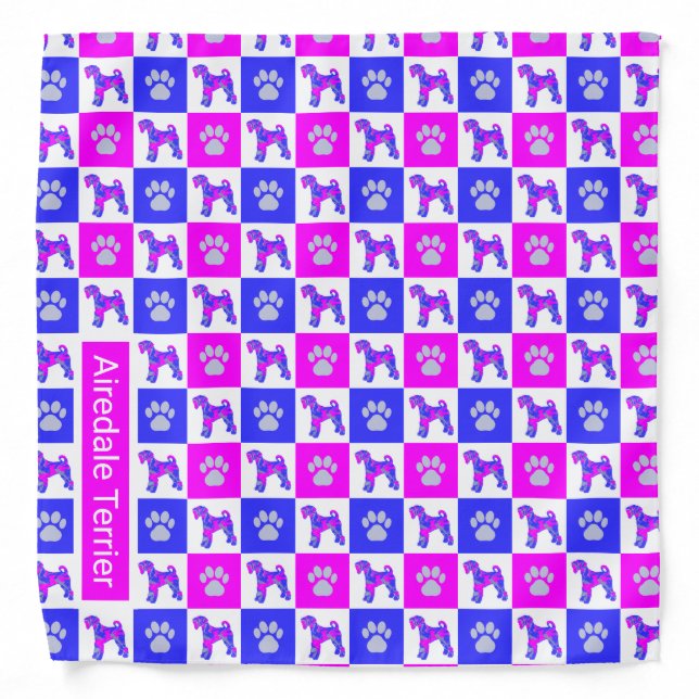 Airedale Terrier Dog & Paw Pink Bandana (Front)