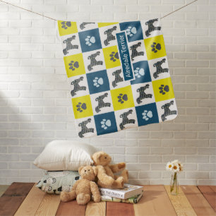 Airedale Terrier Dog & Paw Y&B Grid Baby Blanket