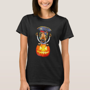 Airedale Terrier Dog Pirate Two Swords Pumpkin Hal T-Shirt